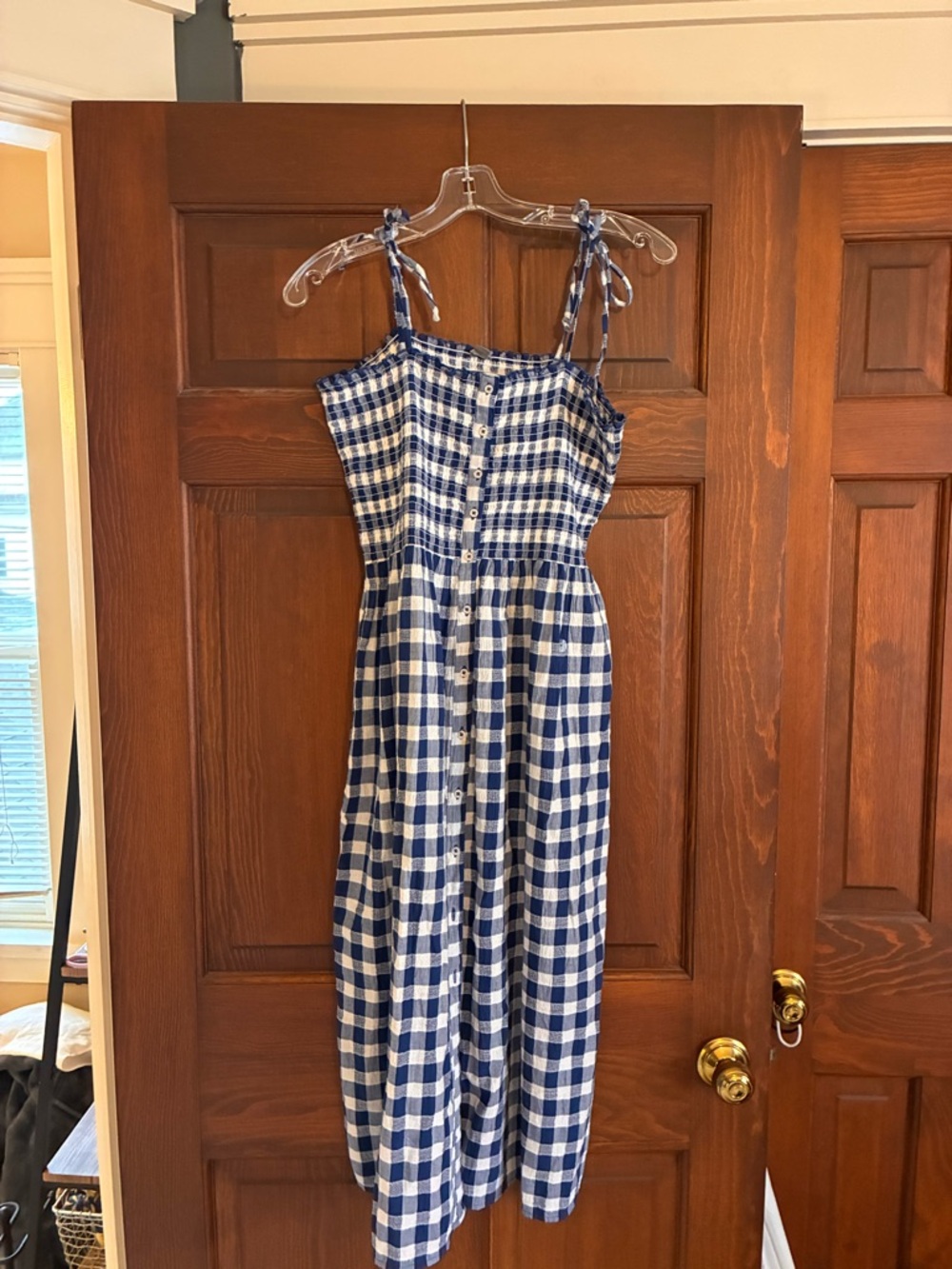 aerie Blue and White Gingham Smocked Sundress